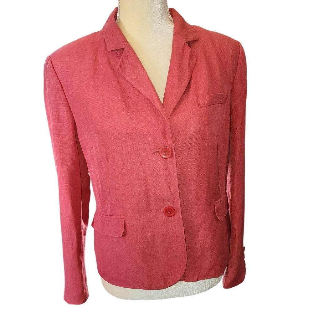 Talbots Petite Red Coral Silk & Linen Blazer Jacket Size 12